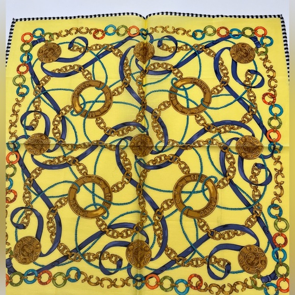 Celine Paris Vintage Handkerchief Yellow Cotton Square Bandana Scarf  Size 18.5” - Picture 7 of 8